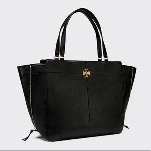 Tory Burch Purse Leather Tote Laptop Bag Ivy Side Zipper Gold Hardware New NWT